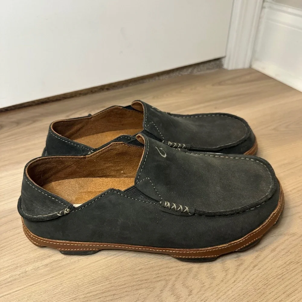 Olukai Moloa Shoes Men's 8 Black Leather 7225SK